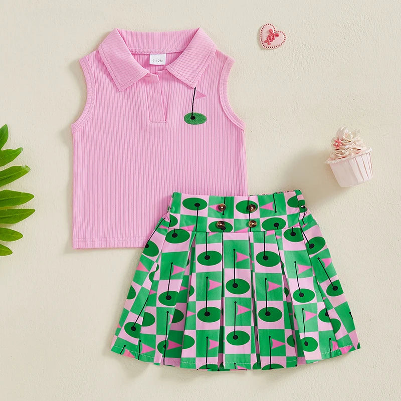 Girls Golf Print Skirt Set