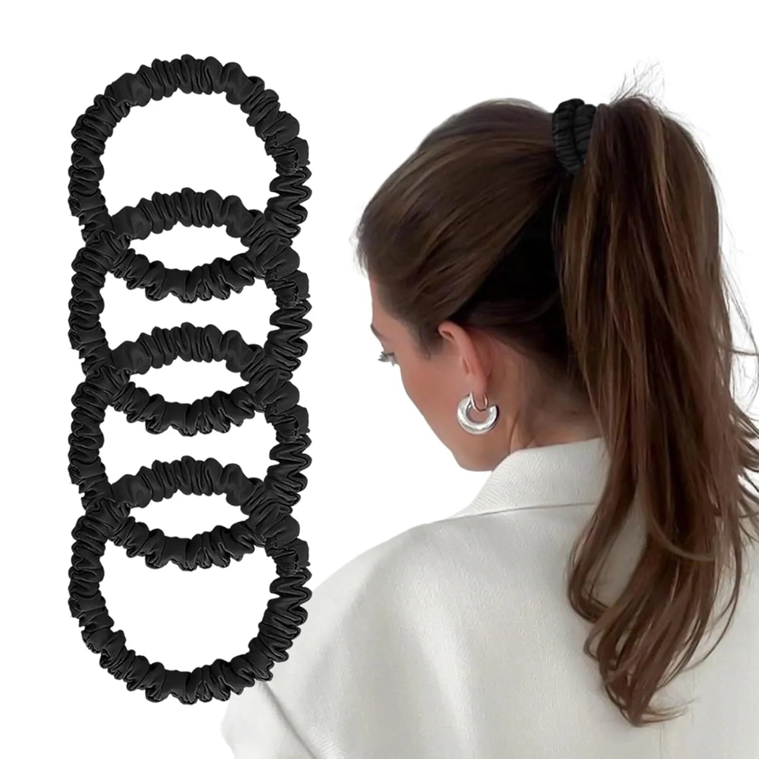 Black Mulberry Silk Scrunchies – 4 Pack