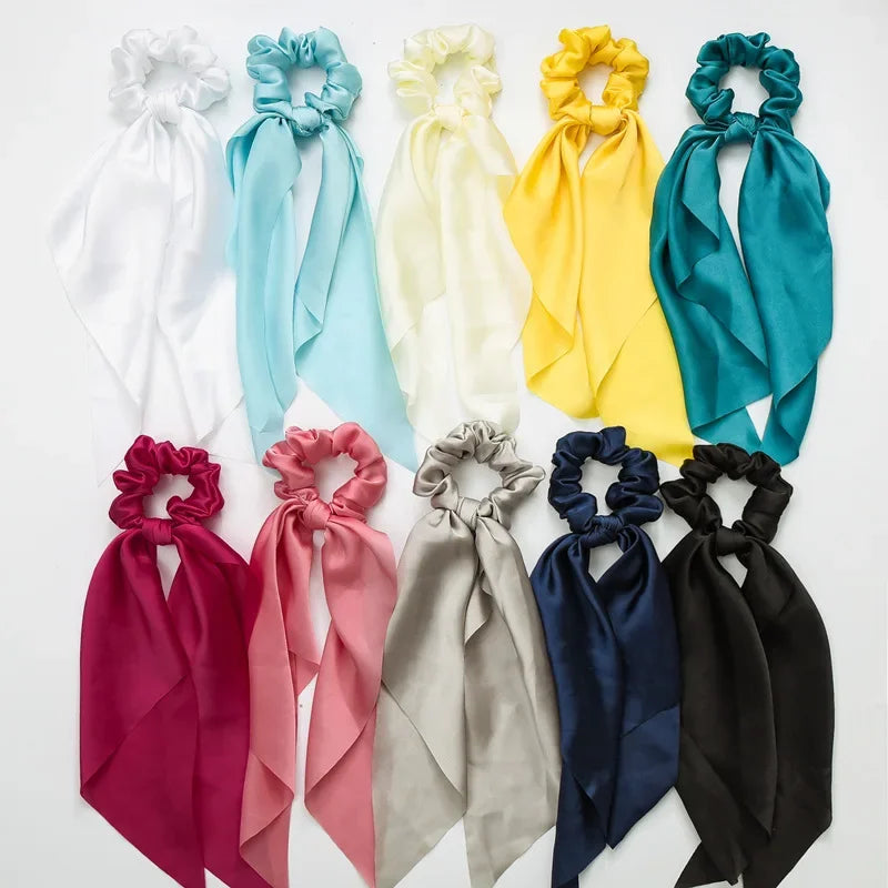 Sweet Long Ribbon Satin Bow Scrunchies