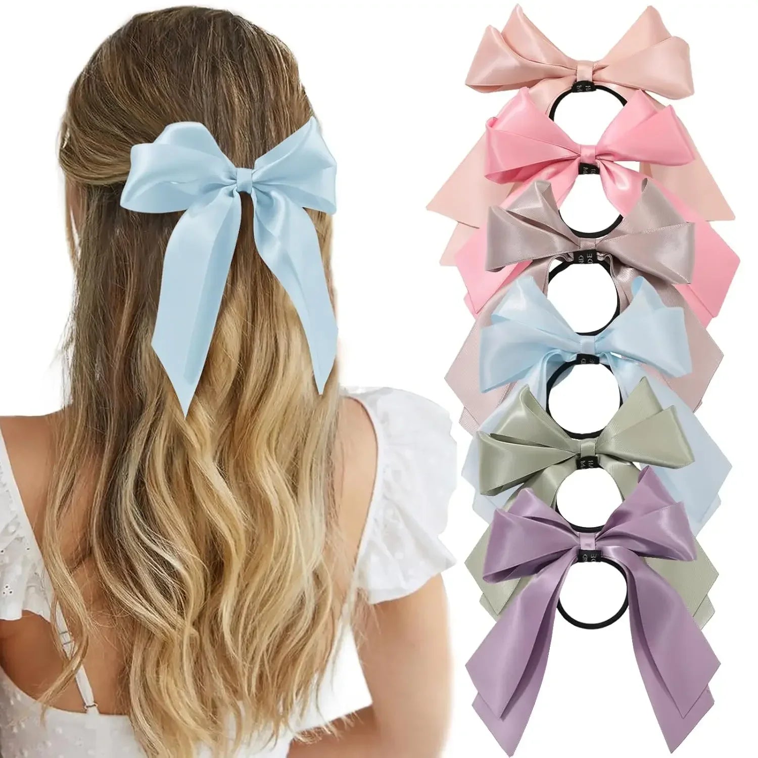 6PCS Satin Ribbon Bow Hair Ties Set