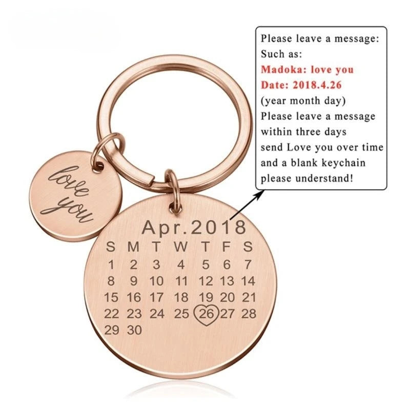 Custom Engraved Calendar Heart Keychain