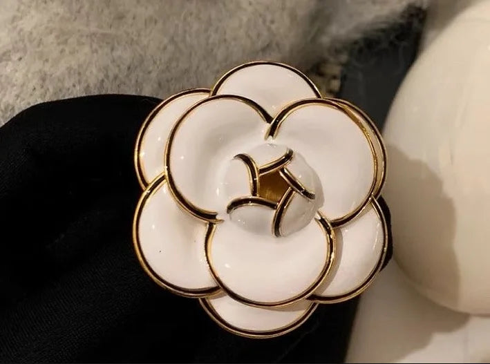 French Retro 3D Camellia Flower Brooch