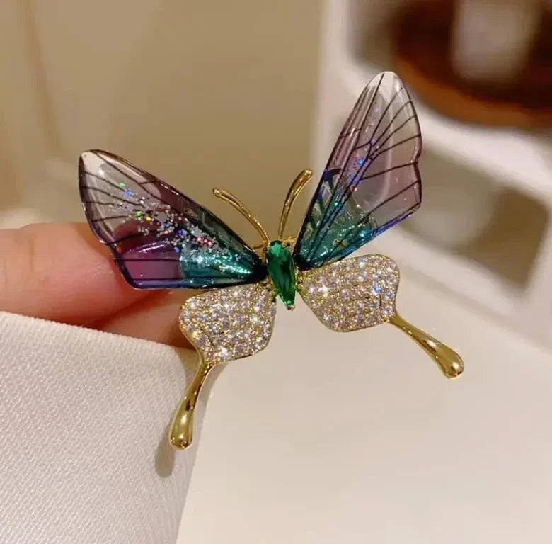 Retro Green Emerald Butterfly Brooch