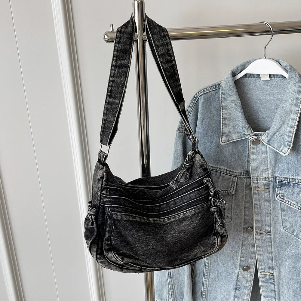 Women Denim Large Crossbody Messenger Bag