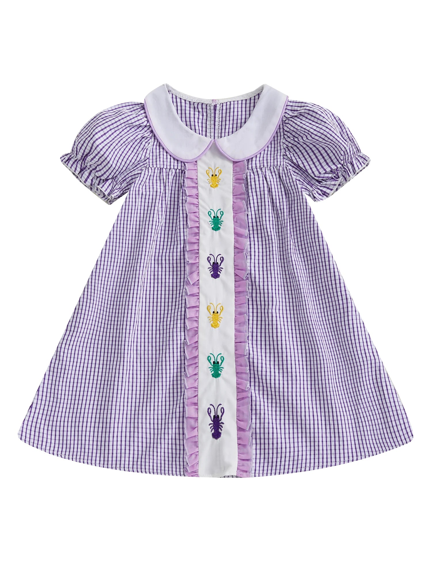 Plaid Lobster Embroidered Toddler Dress