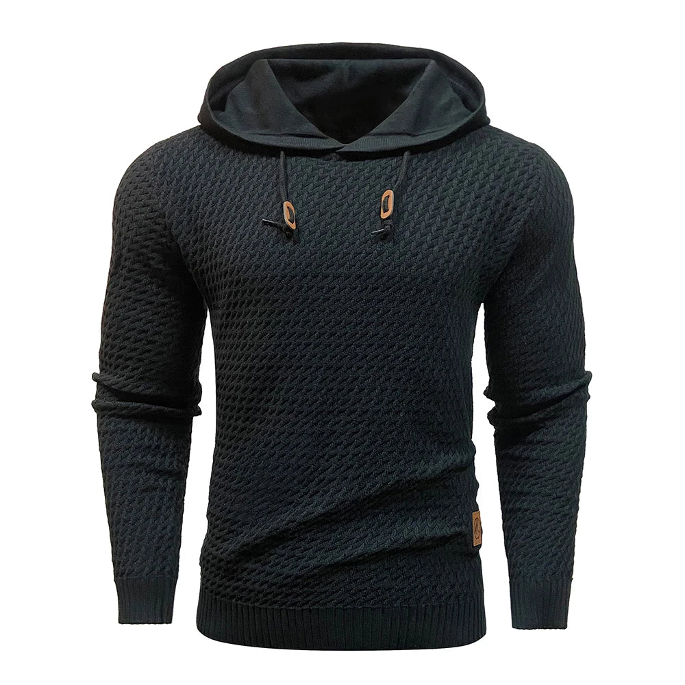 Men’s Black Ribbed Knit Casual Hoodie