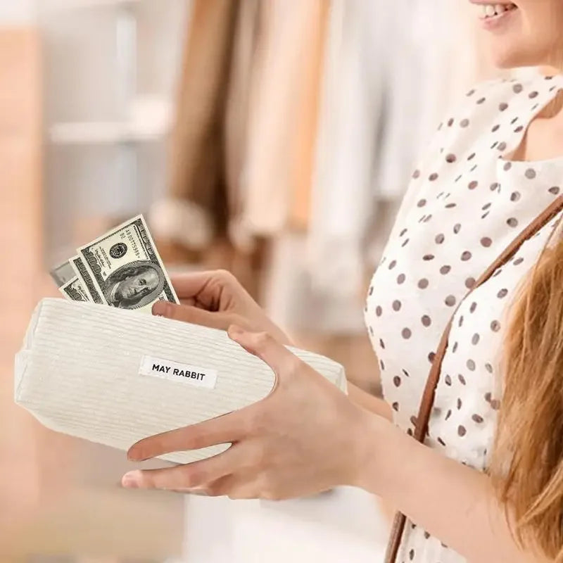 Corduroy Zipper Pencil Case Large Pouch