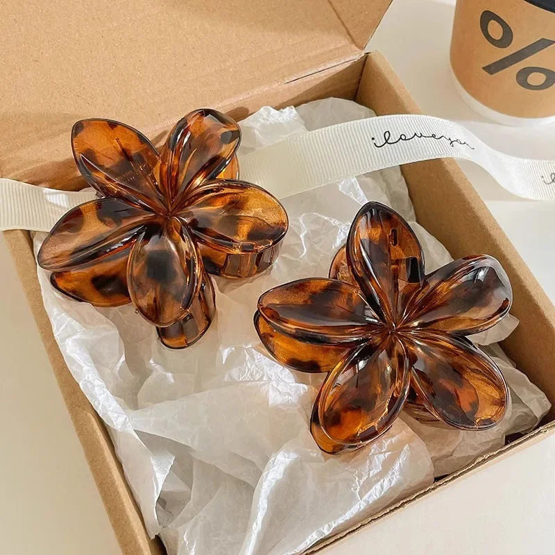 Vintage Brown Flower Hair Claw Clip