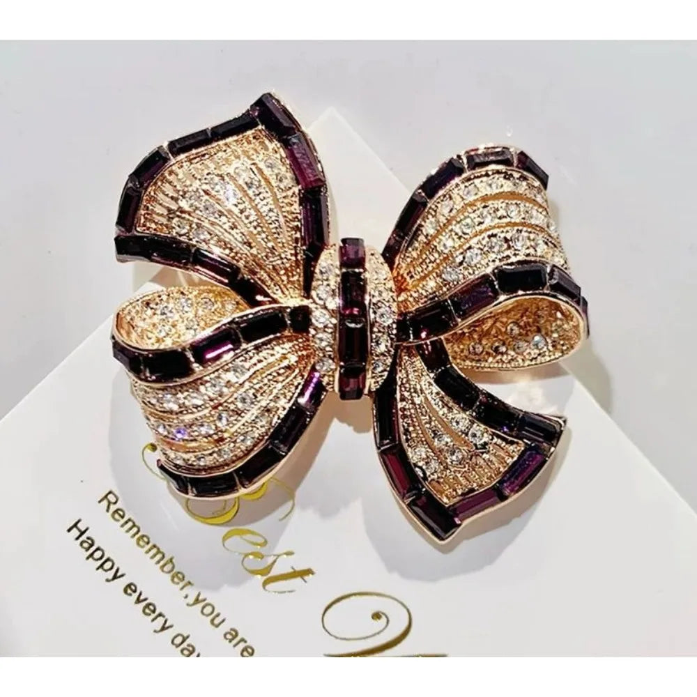 Luxury Purple Alloy Bow Brooch