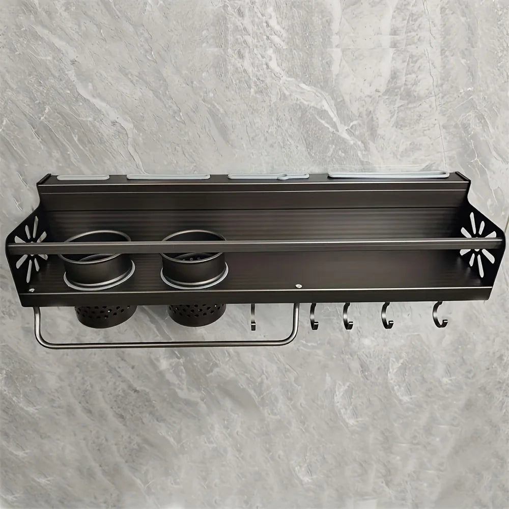 Wall-Mounted Kitchen Spice Rack with Hooks
