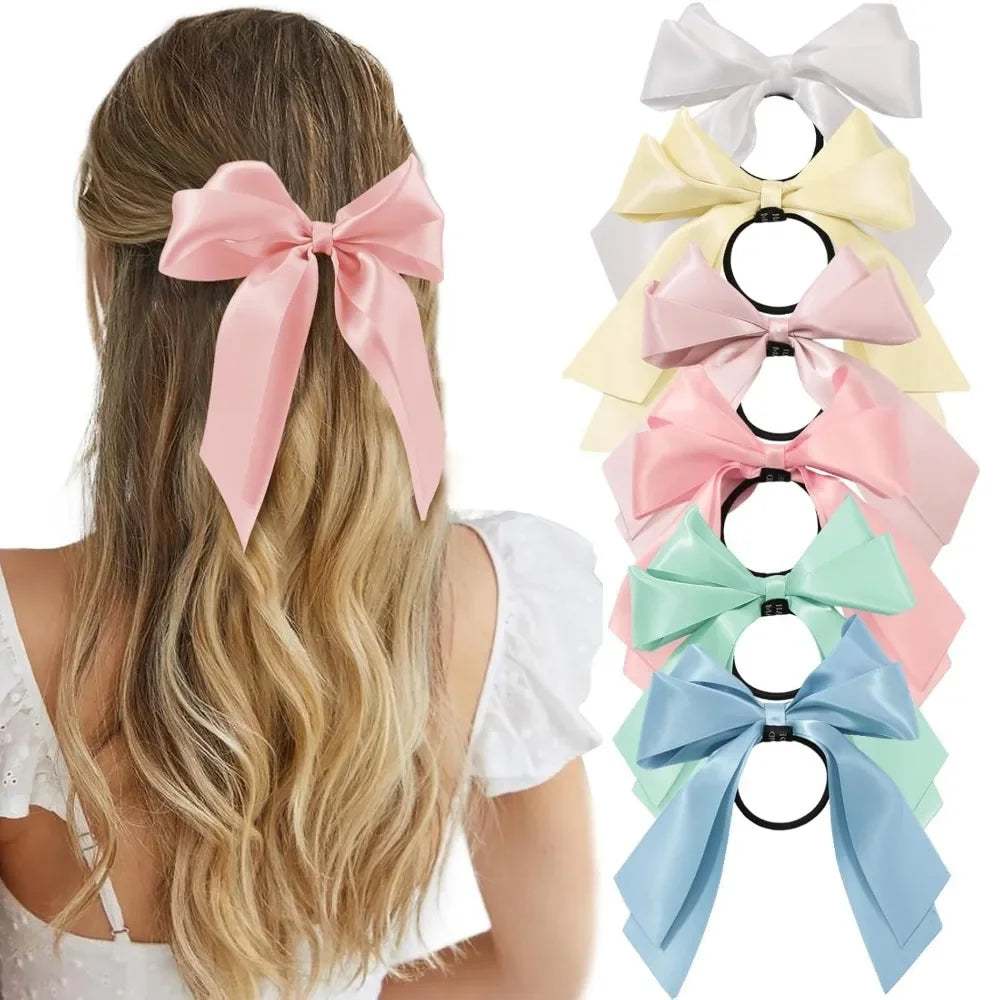 6PCS Satin Ribbon Bow Hair Ties Set