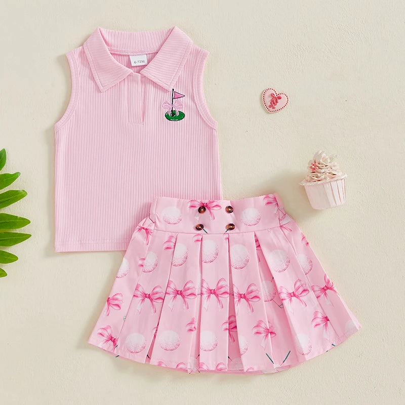 Girls Golf Print Skirt Set