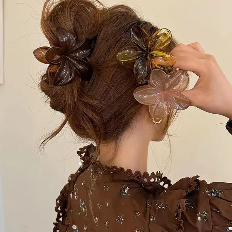 Vintage Brown Flower Hair Claw Clip