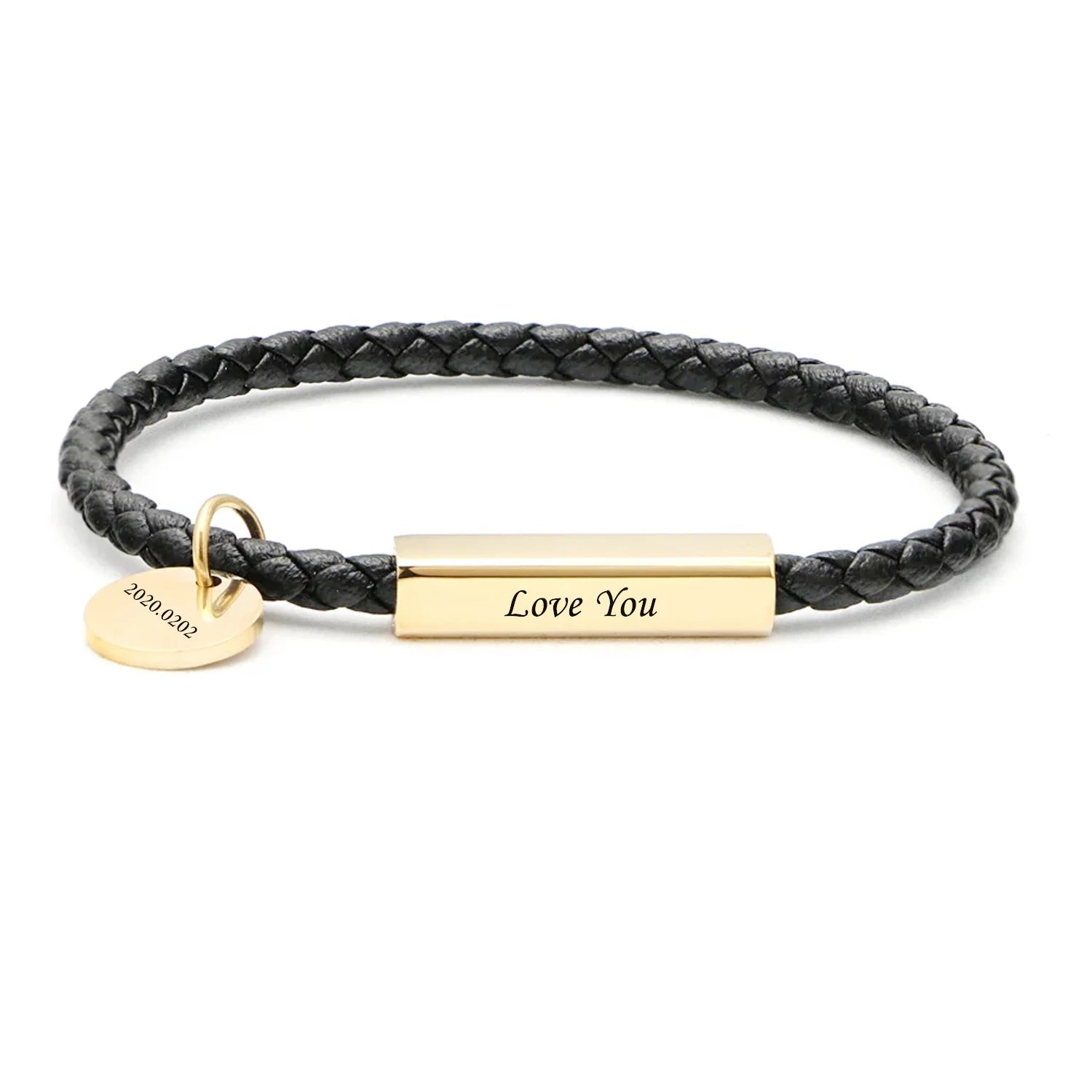 Engraved Heart Magnetic Leather Bangle
