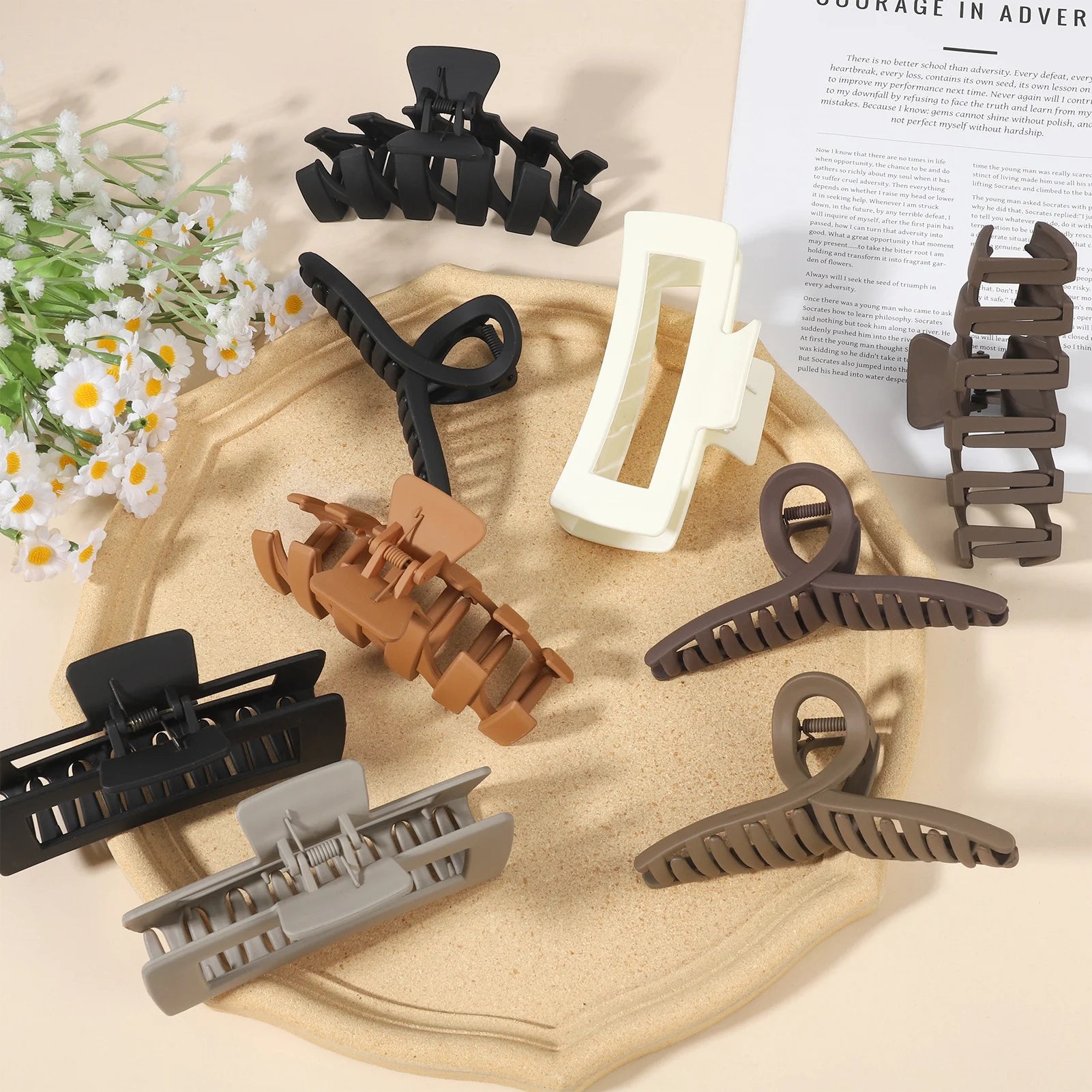 9 Pack Large Matte Hair Claw Clips Set