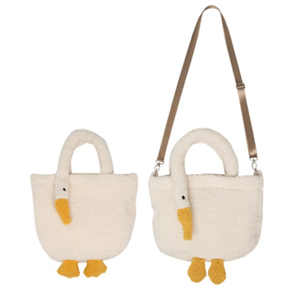 Cartoon Goose Plush Tote Handbag