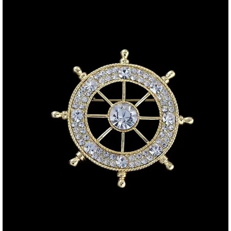Navy Style Diamond Rudder Brooch