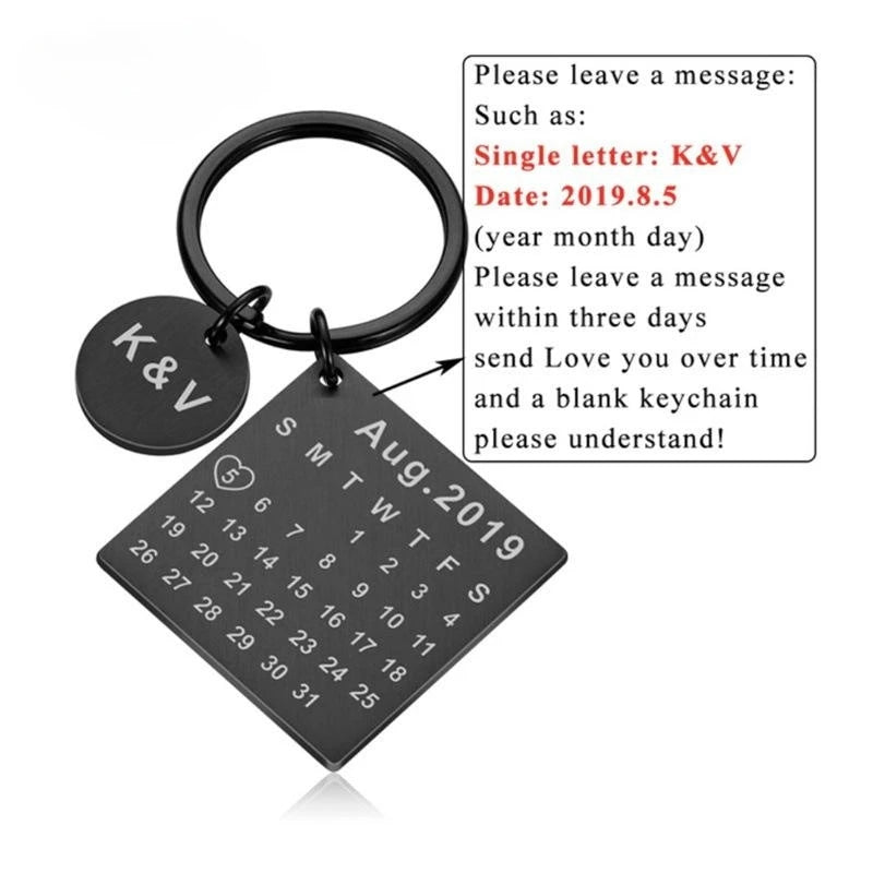 Custom Engraved Calendar Heart Keychain