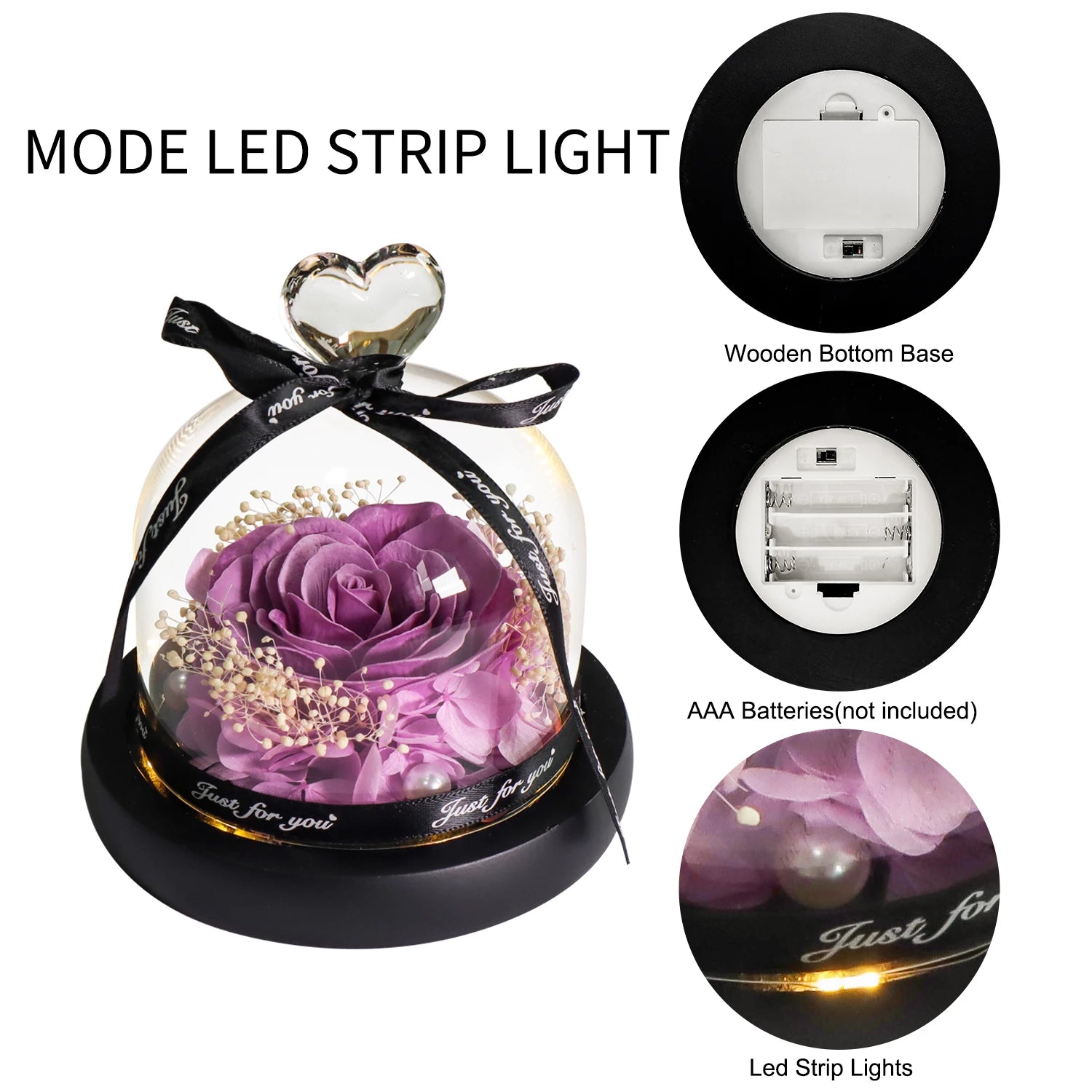 Purple Soap Rose Light Glass Dome Gift
