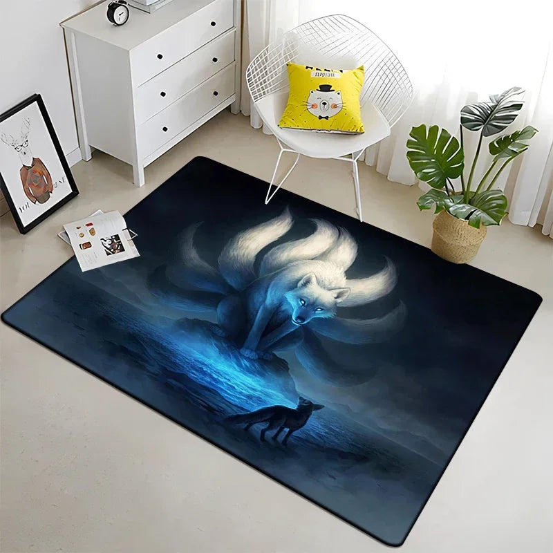 Wolf Moon Pattern Non-Slip Area Rug