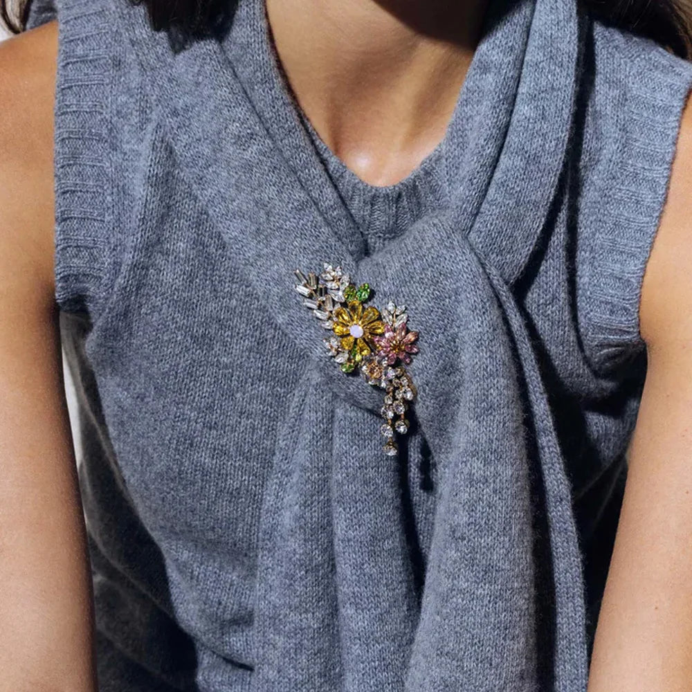 Stonefans Colorful Crystal Flower Brooch