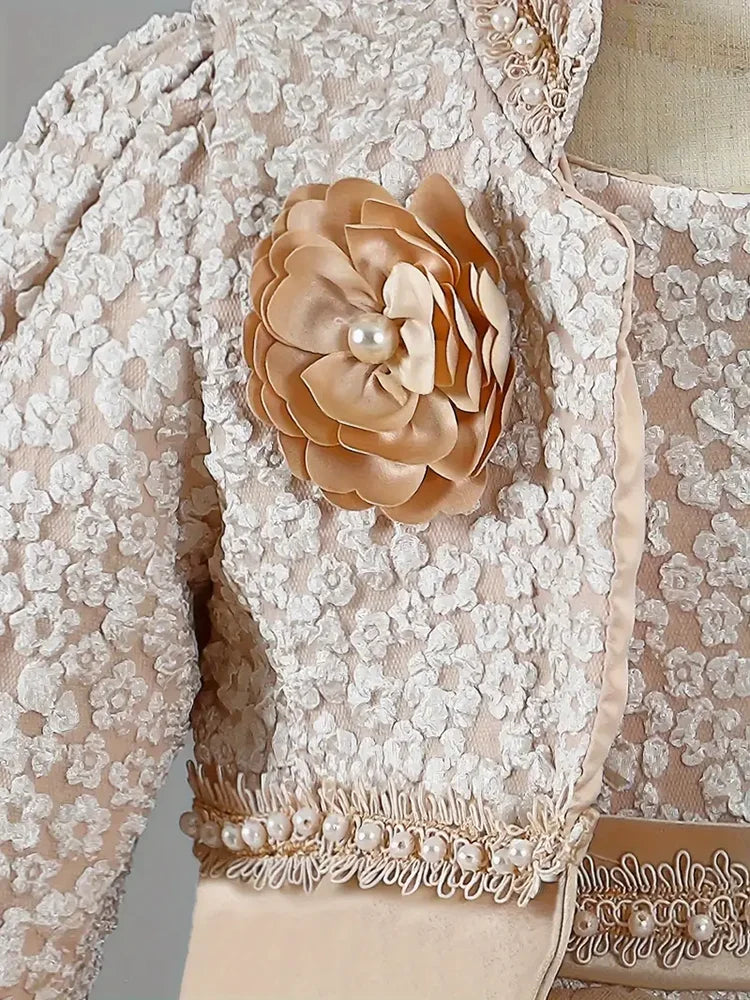 Girls Khaki Lace Dress and Coat Set