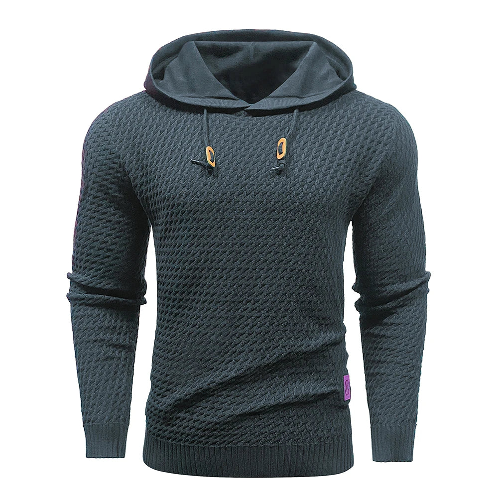 Men’s Black Ribbed Knit Casual Hoodie