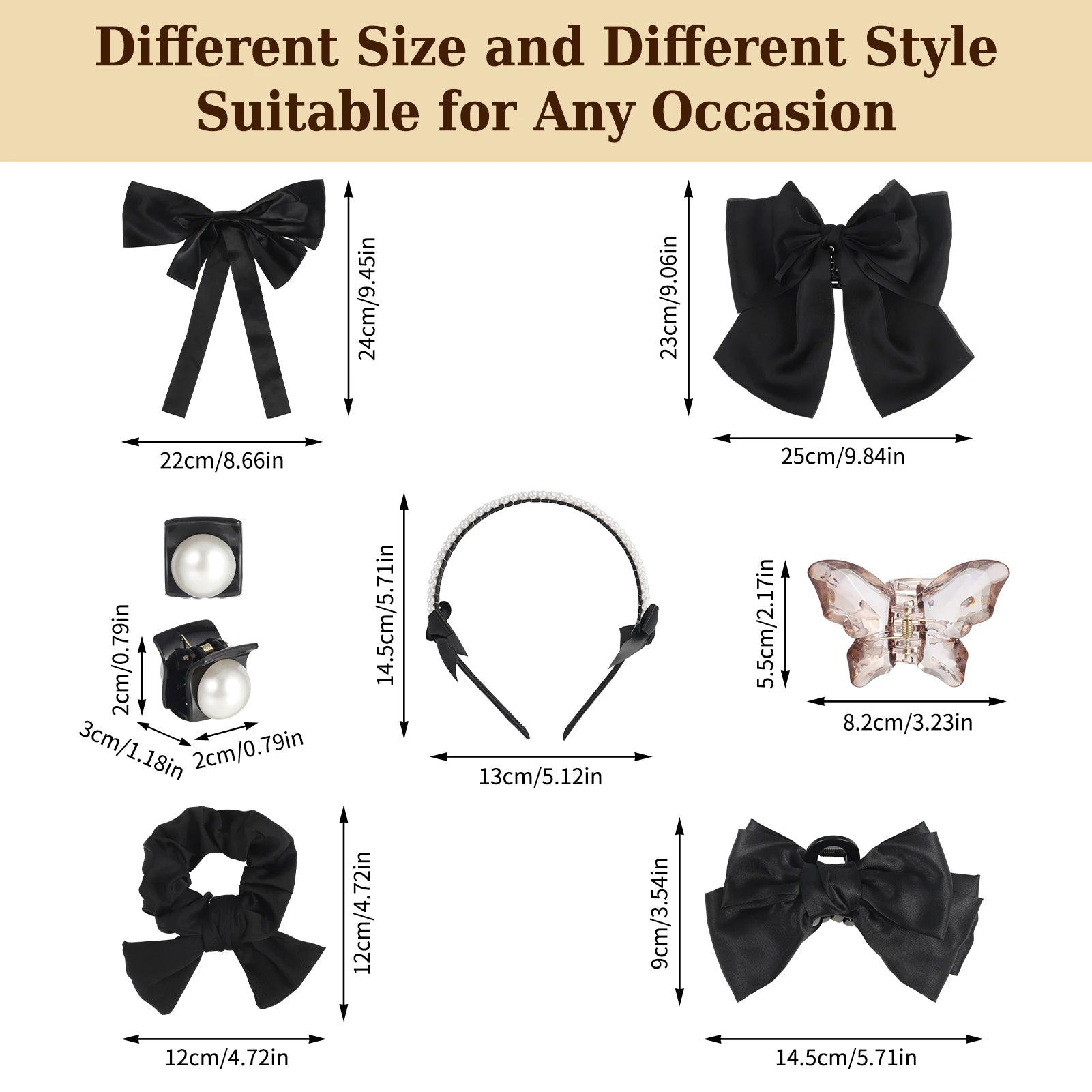 7PCS Big Ribbon Bow Hair Clips Set