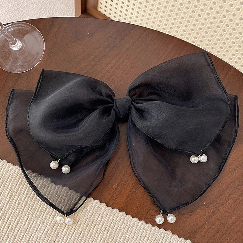 Korean Pearl Bow Silk Mesh Hairbands
