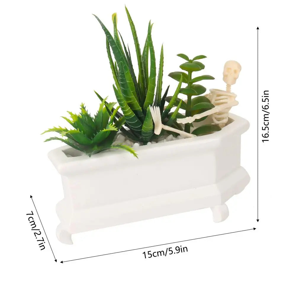 Coffin Skull Fake Plant with Succulents