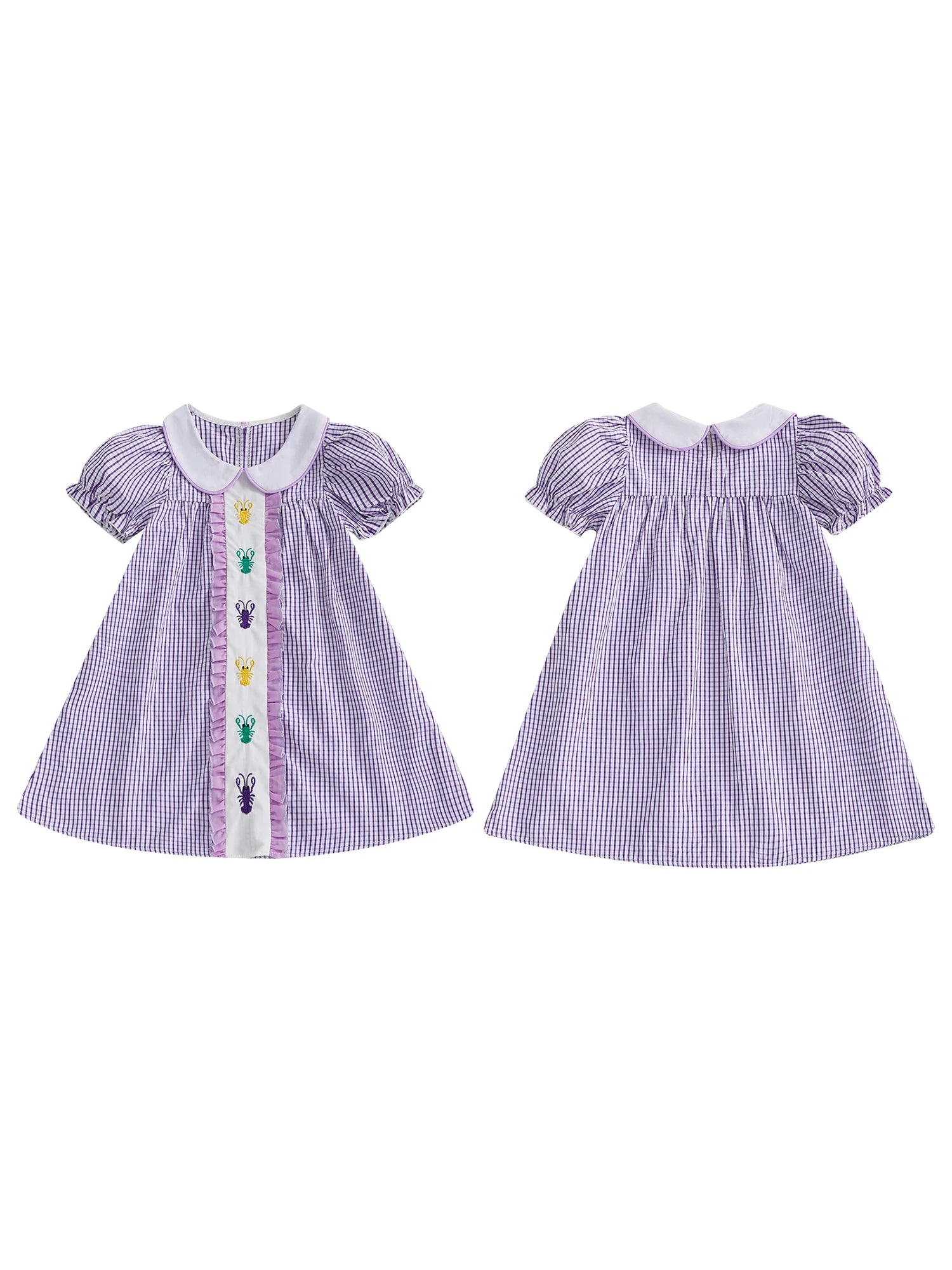 Plaid Lobster Embroidered Toddler Dress