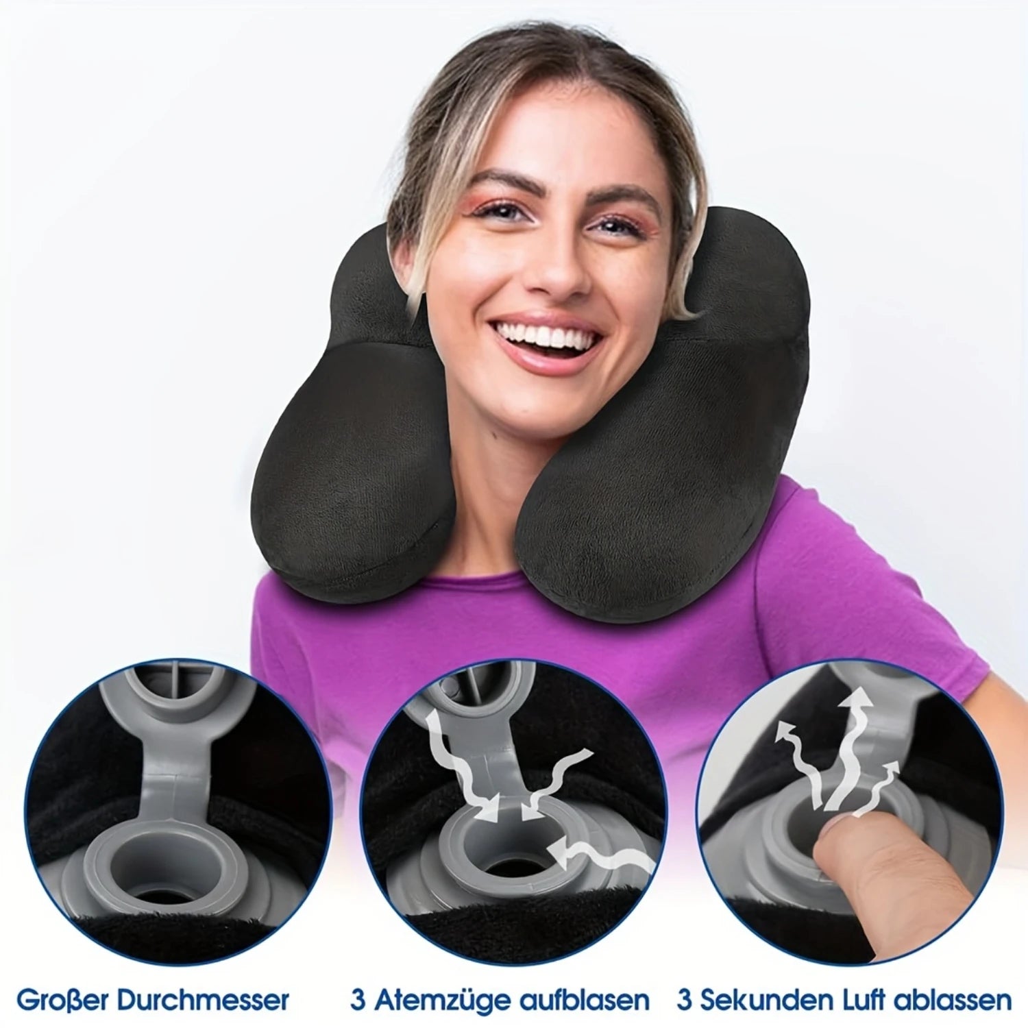 Inflatable Velvet Neck Pillow + Earplugs