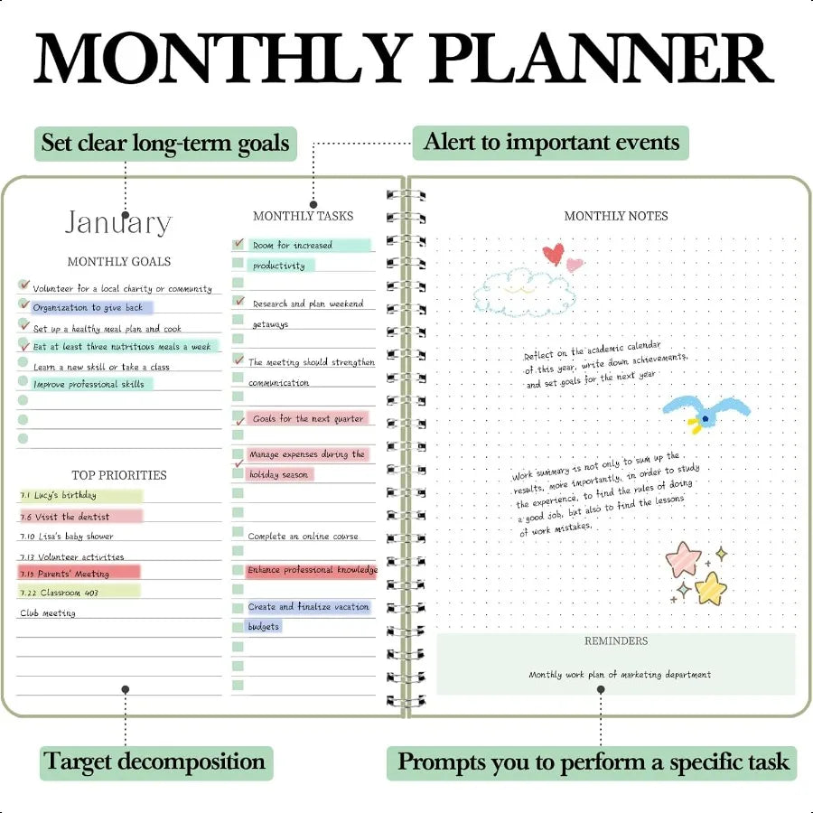 2025–2026 Monthly Calendar Book Green