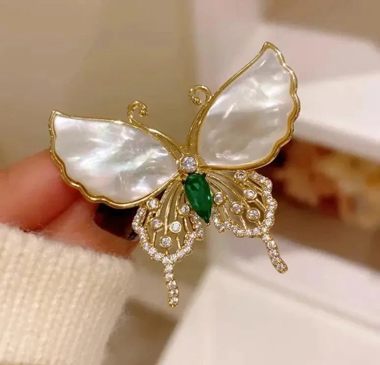 Retro Green Emerald Butterfly Brooch