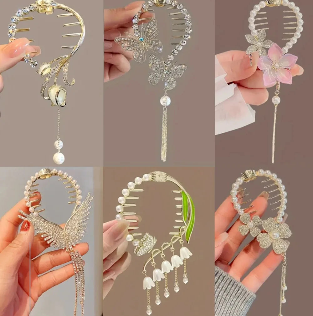 6pcs Pearl & Metal Claw Hair Clips Set