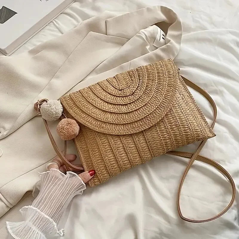 Woven Straw Summer Beach Crossbody Bag
