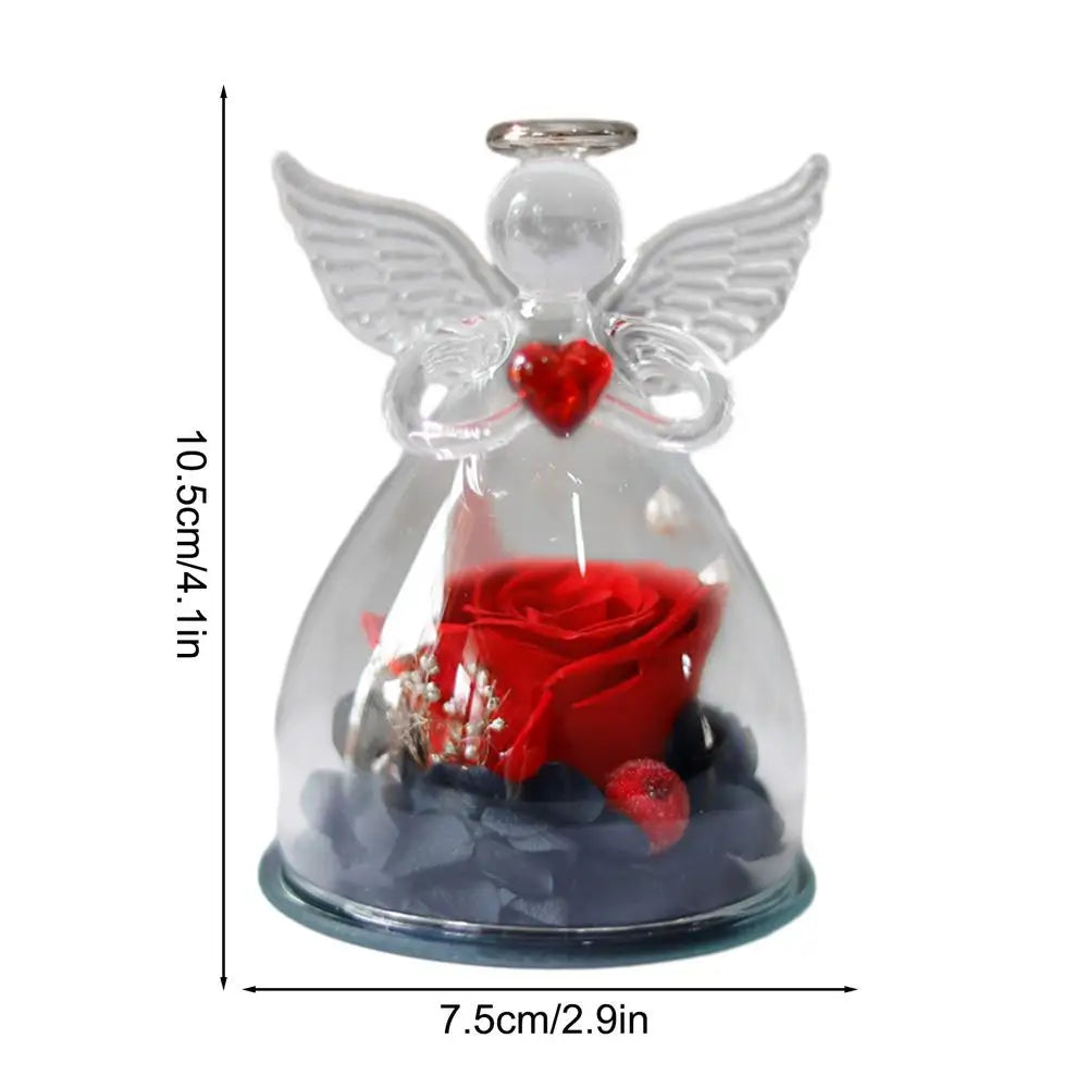 Eternal Angel Rose Figurine in Glass Dome