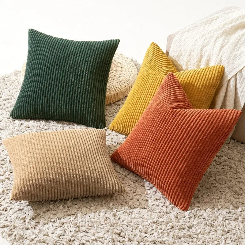 Green-Rust Corduroy Pillow Covers Set 4