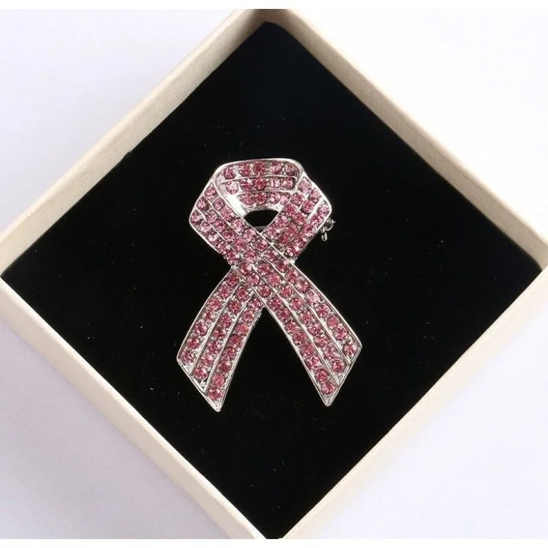 2pc Full Diamond Pink Ribbon Brooch