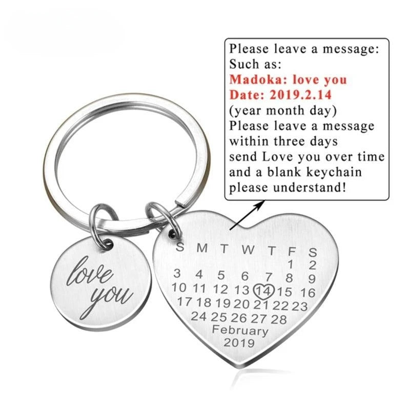 Custom Engraved Calendar Heart Keychain