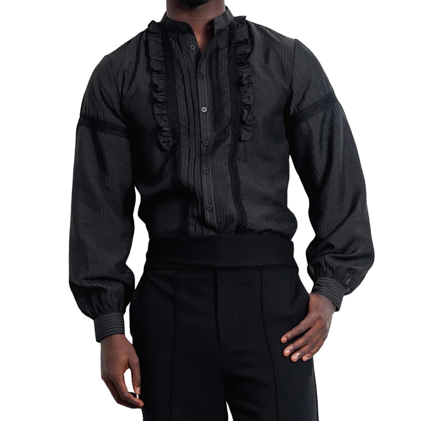 Vintage Striped Ruffle Button-Up Shirt