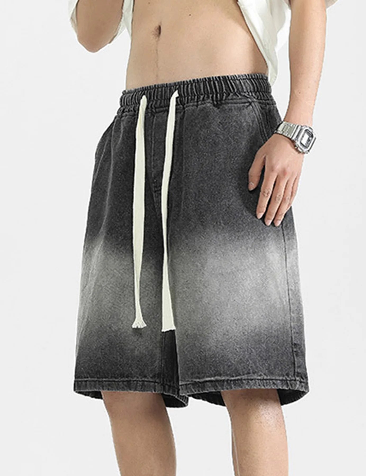 Men's Summer Casual Denim Shorts with Drawstring Waist