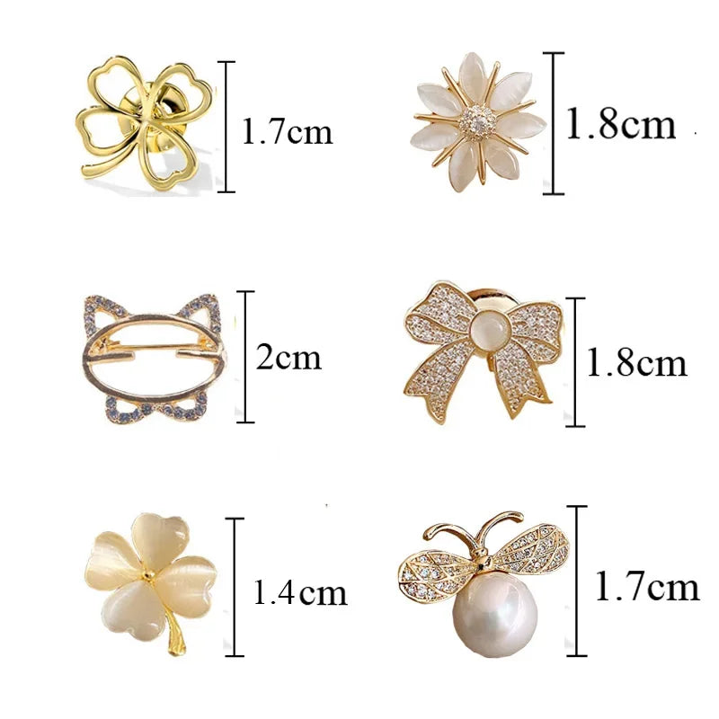 Flower and Bow Metal Brooch Set