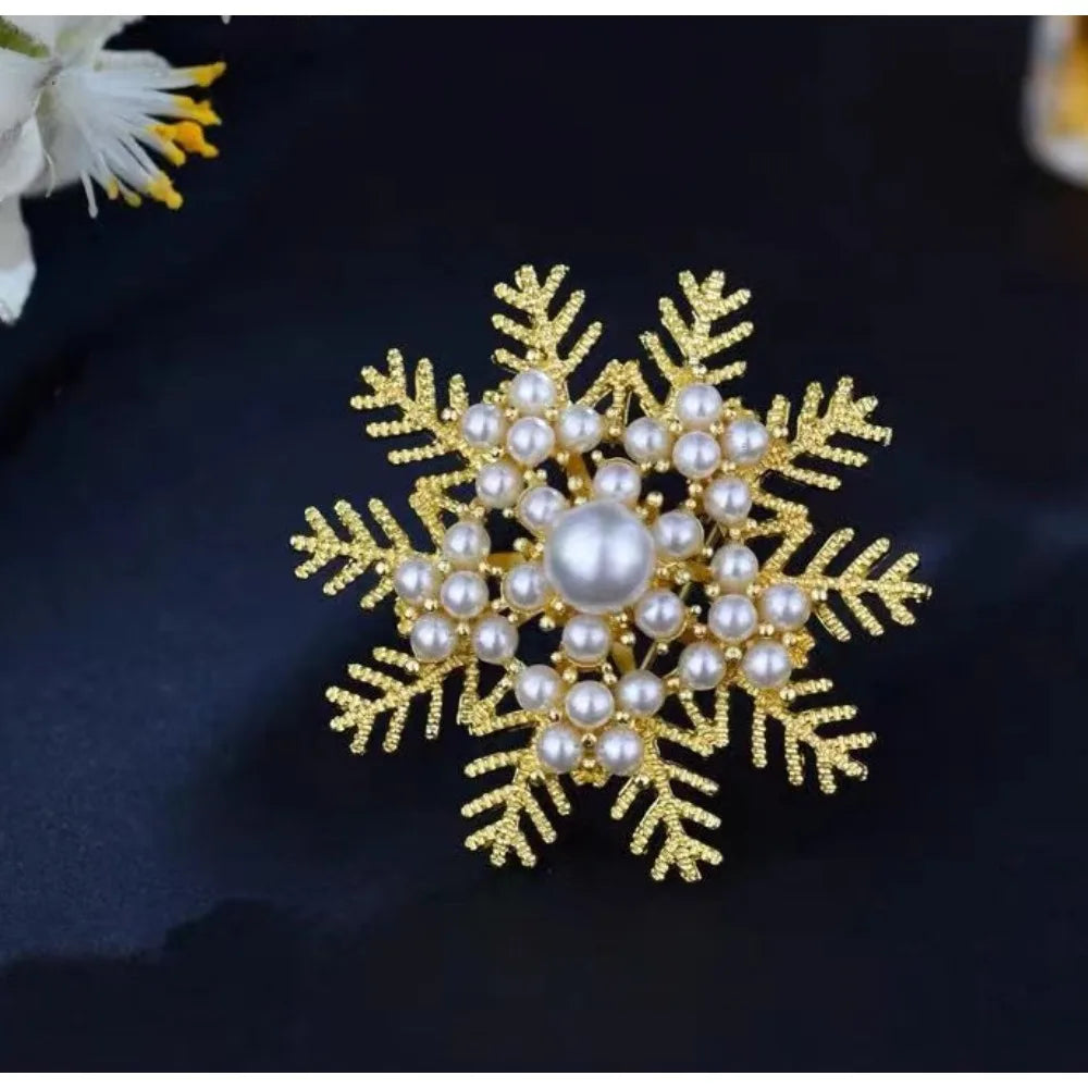 2pc Elegant Pearl Snowflake Brooch Set