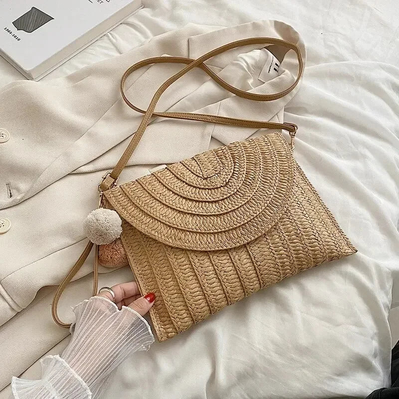 Woven Straw Summer Beach Crossbody Bag