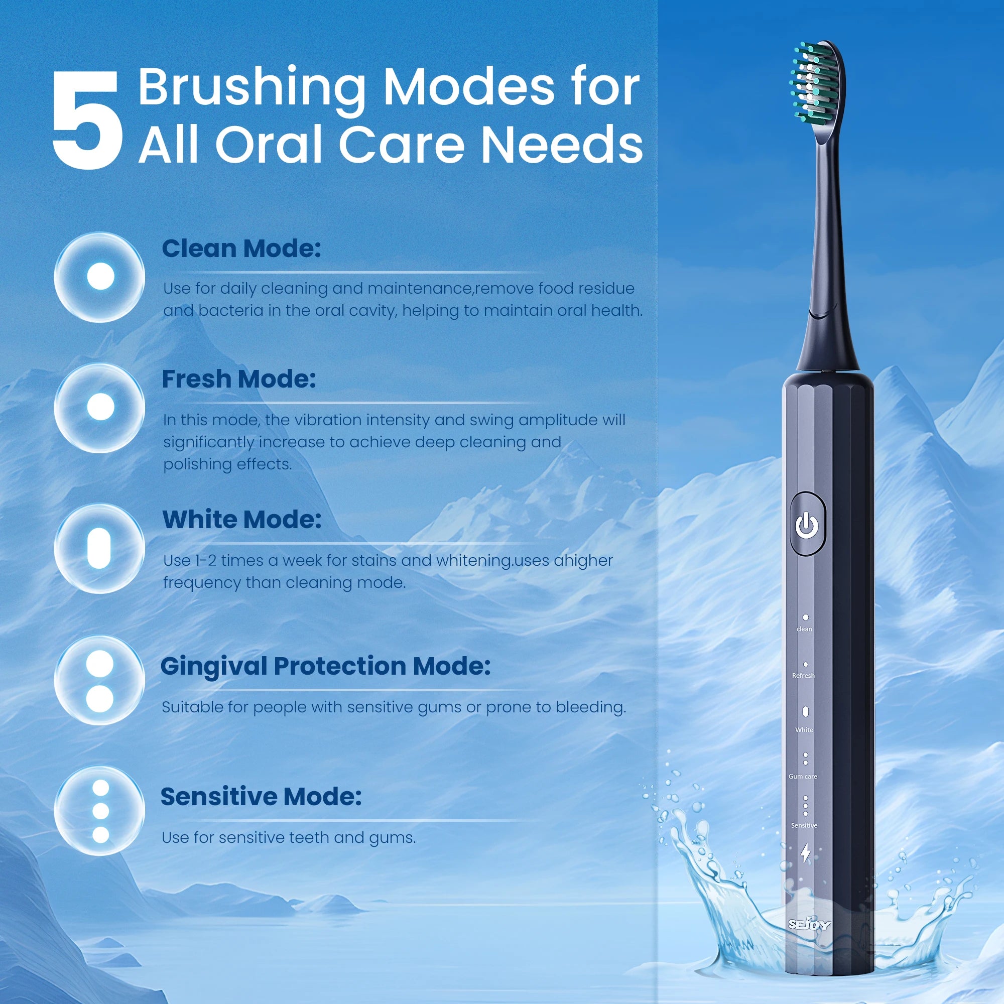 Sonic Toothbrush with 8 Heads, Blue