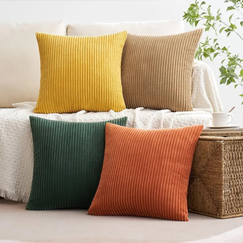 Green-Rust Corduroy Pillow Covers Set 4