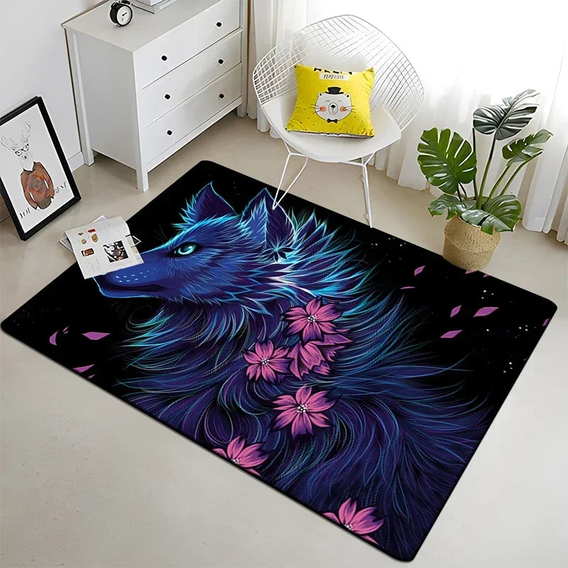 Wolf Moon Pattern Non-Slip Area Rug
