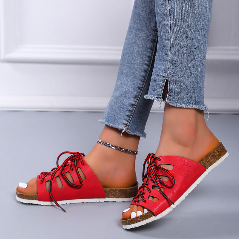 Lace-Up Roman Flat Sandals for Women