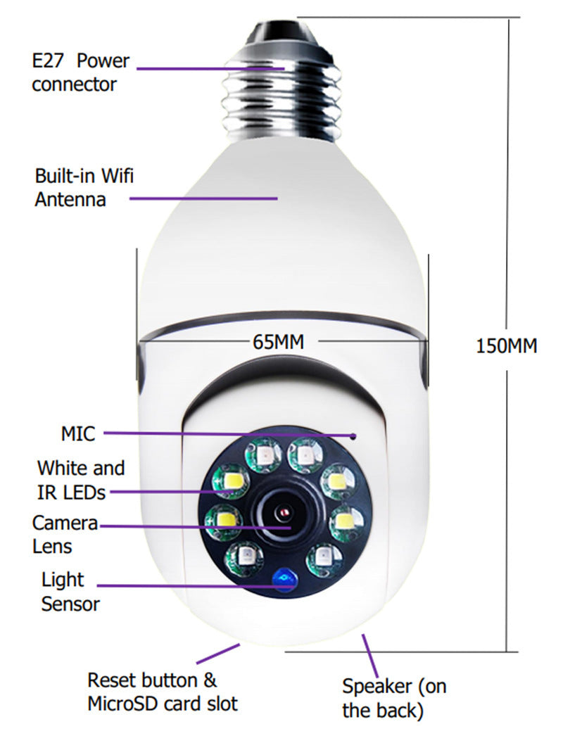 Caméra ampoule WiFi 1080P avec zoom 4X